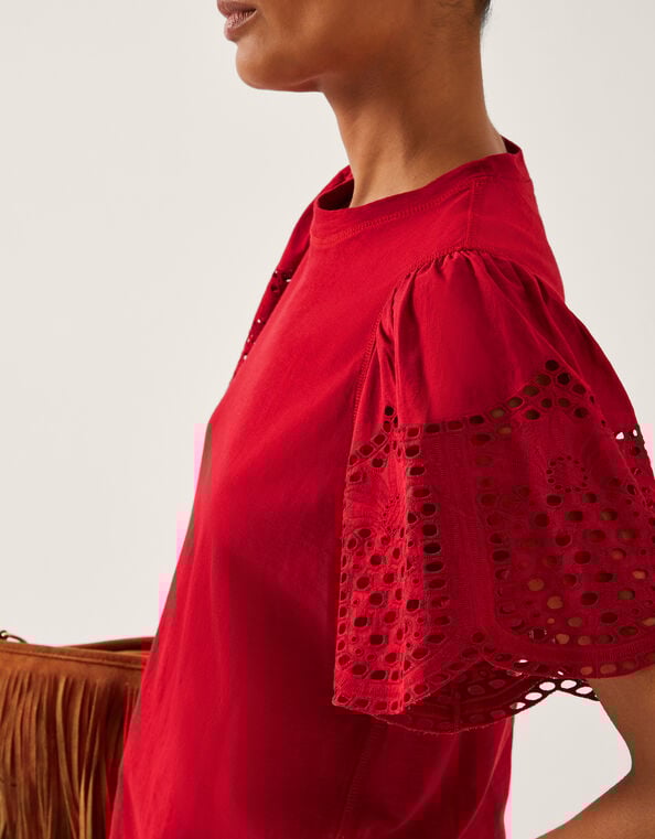 Bel Broderie Sleeve T-Shirt, Red (RED), large