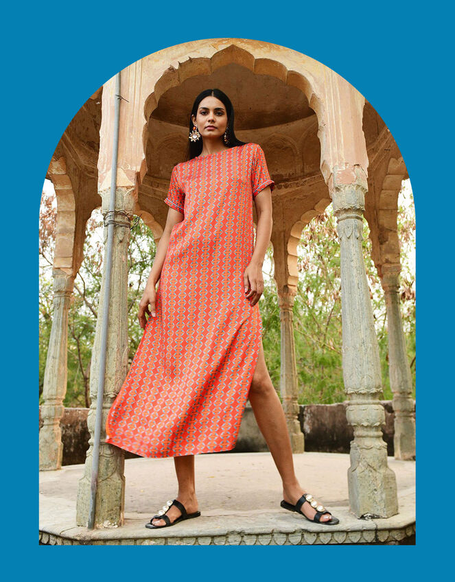 DEEBA Swing Reversible Print Dress, Orange (ORANGE), large