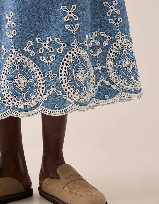 East Coralie Denim Broderie Skirt, Blue (BLUE), large