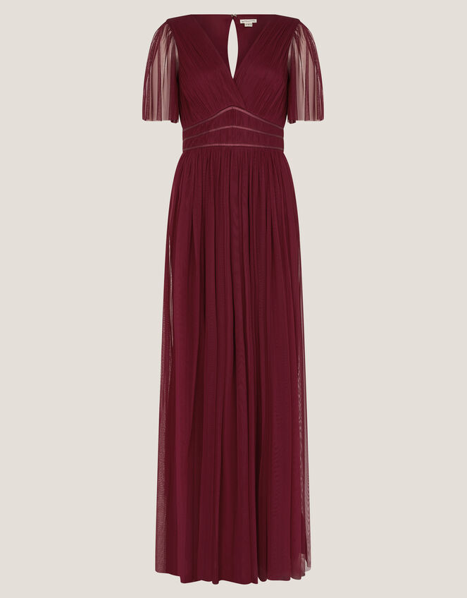 Emily Short Sleeve Tulle Bridesmaid Dress, Red (BURGUNDY), large