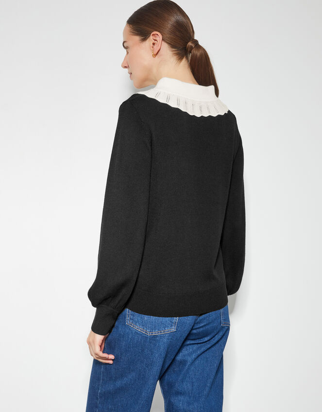 Cleo Pointelle Collar Jumper, Black (BLACK), large