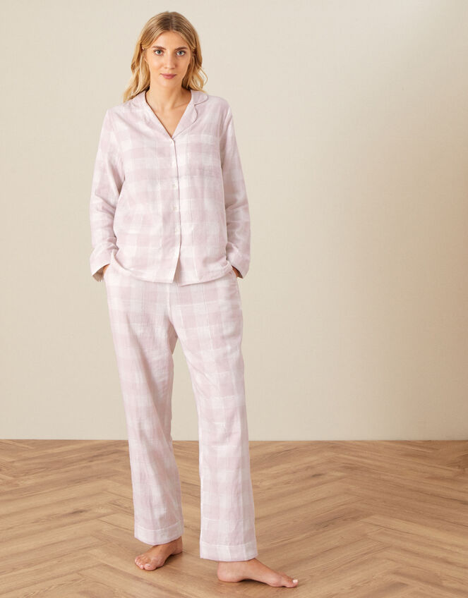 Check Wide Leg PJ Trousers, Pink (BLUSH), large