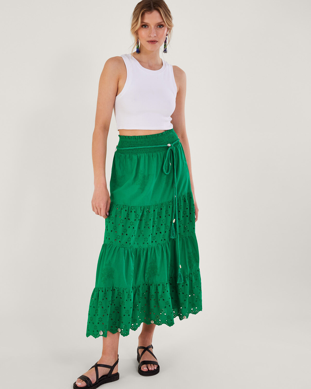 Green Satin Pleated Midi Skirt  New Look