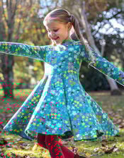Frugi Sofia Printed Skater Dress, Green (GREEN), large