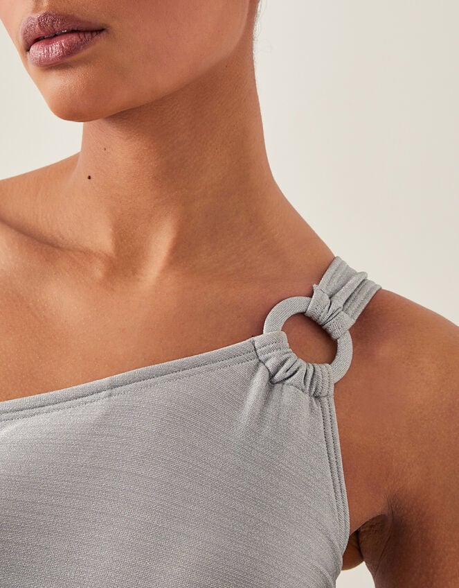 Kimi Glitter One-Shoulder Swimsuit, Silver (SILVER), large