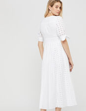 Dolly Schiffli Midi Dress, White (WHITE), large