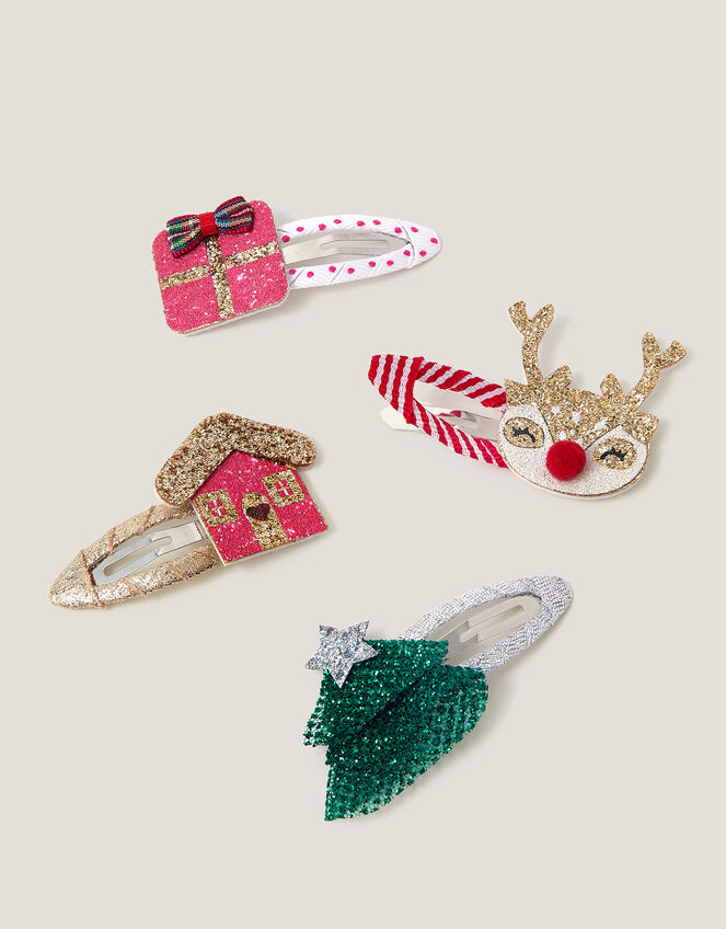 4-Pack Christmas Glitter Hair Clips, , large