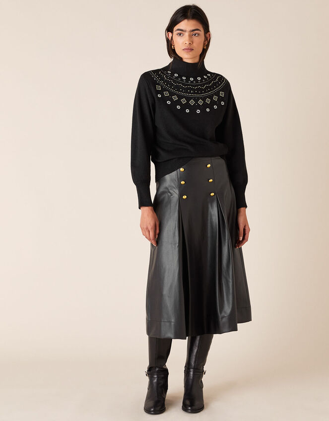 Embellished Yoke Knit Jumper, Black (BLACK), large