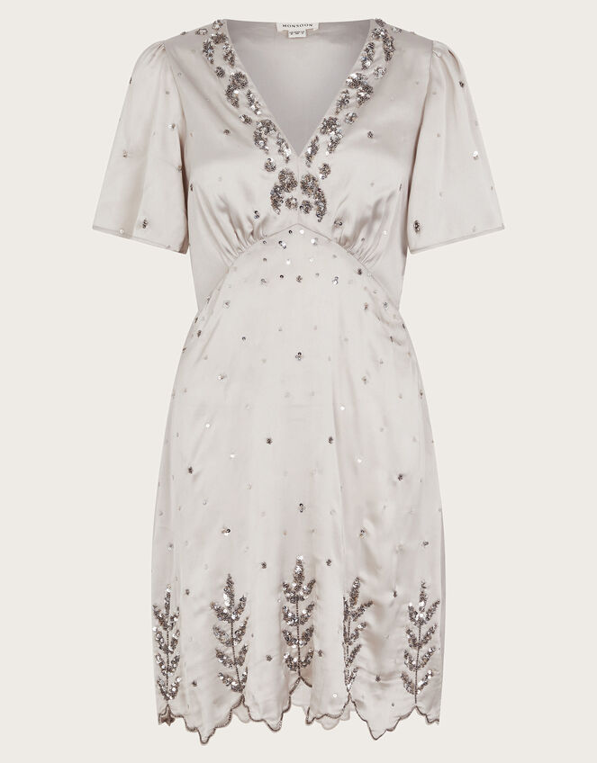 Aurora Embellished Mini Dress, Grey (GREY), large