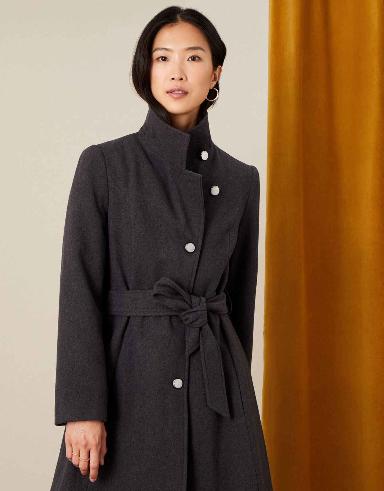Ladies grey funnel neck coat shop