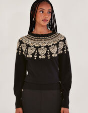 Fair Isle Jumper, Black (BLACK), large