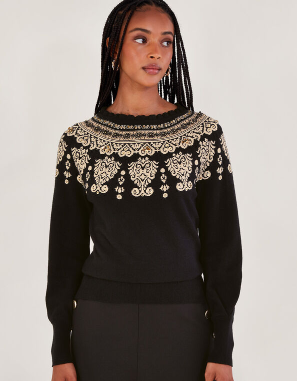 Fair Isle Jumper, Black (BLACK), large