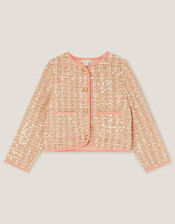 Tweed Sequin Button Jacket, Pink (PINK), large