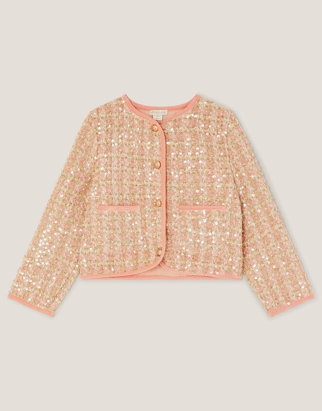 Tweed Sequin Button Jacket, Pink (PINK), large