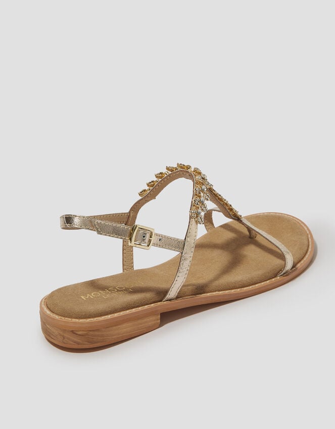Dee Diamante Metallic Leather Sandals, Gold (GOLD), large