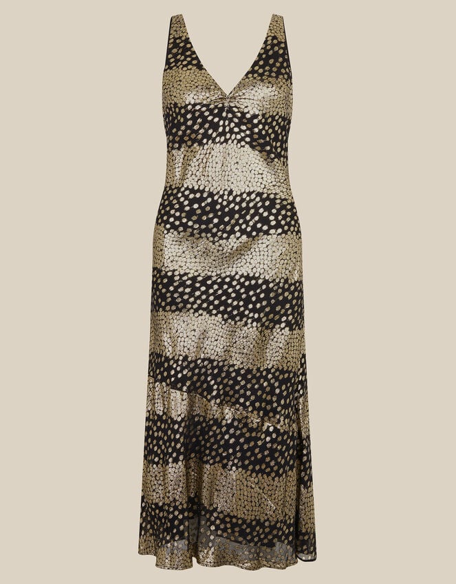Ada Sleeveless Metallic Bias Cut Midi Dress, Black (BLACK), large