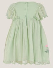 Baby Floral Embroidered Tulle Dress, Green (GREEN), large