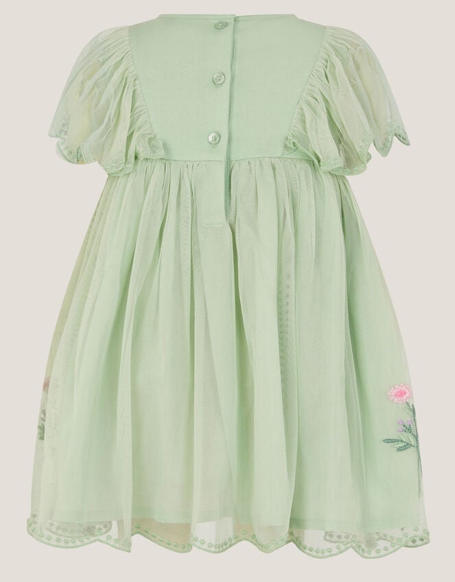 Baby Floral Embroidered Tulle Dress, Green (GREEN), large