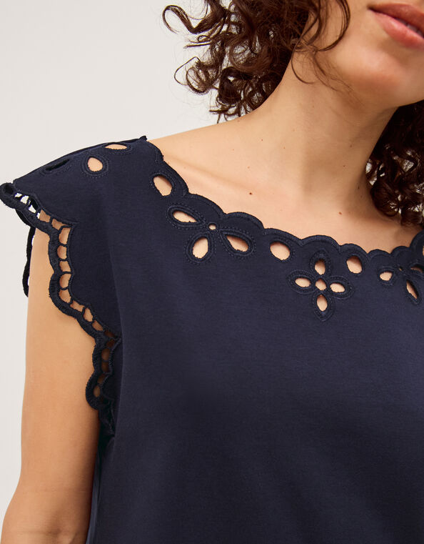 Gaia Floral Cutwork Top, Blue (NAVY), large