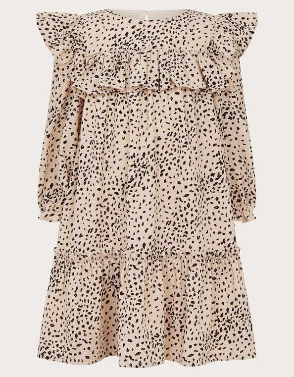 Ruffle Animal Print Dress, Ivory (IVORY), large