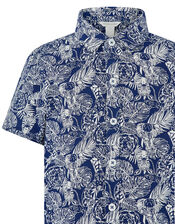 George Animal Print Short Sleeve Shirt, Blue (NAVY), large