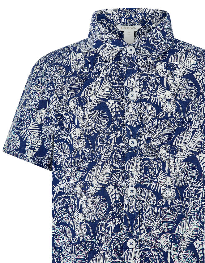 George Animal Print Short Sleeve Shirt, Blue (NAVY), large