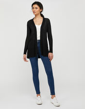 Elinor Exposed Seam Cardigan in Linen Blend, Black (BLACK), large