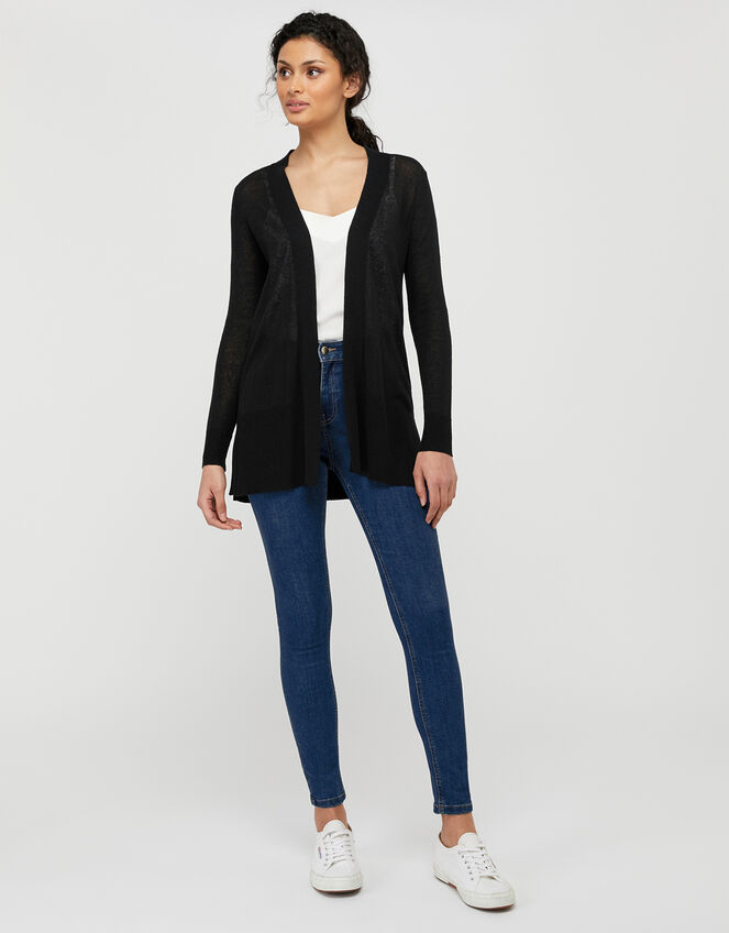 Elinor Exposed Seam Cardigan in Linen Blend, Black (BLACK), large