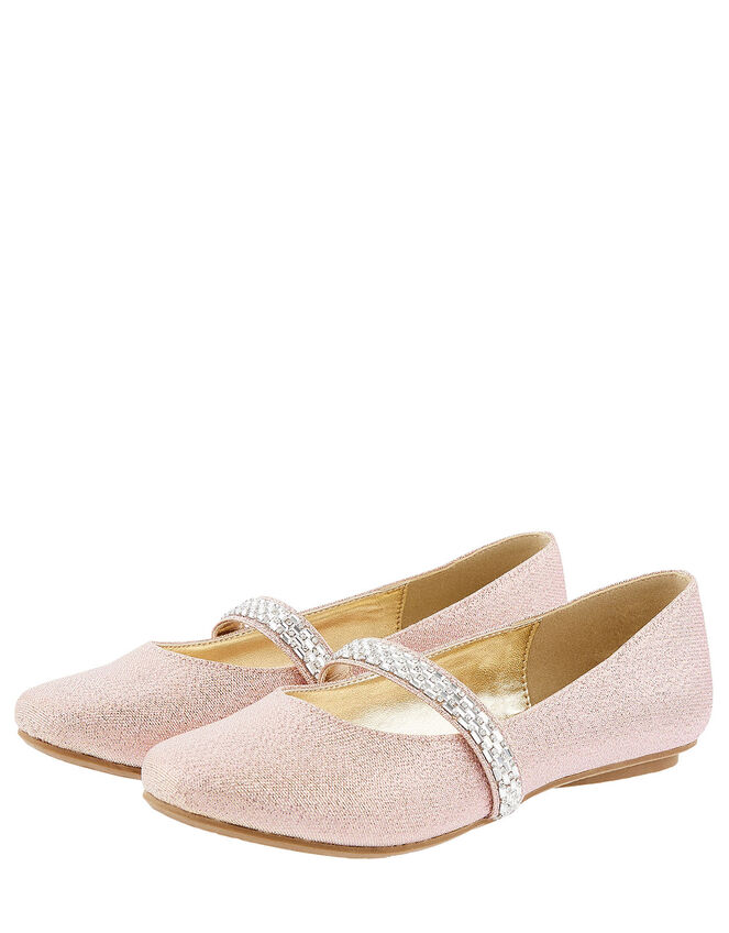Embellished Strap Shimmer Ballerina Flats, Pink (PINK), large