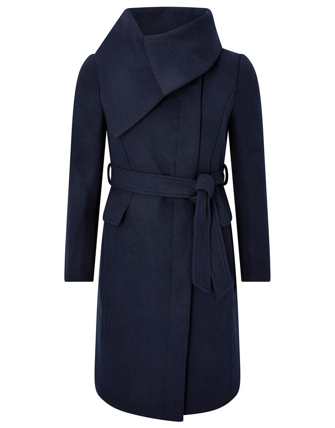 Keryn Wrap Collar Belted Coat, Blue (NAVY), large