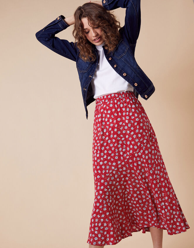 Daisy Print Midi Skirt in LENZING™ ECOVERO™, Red (RED), large