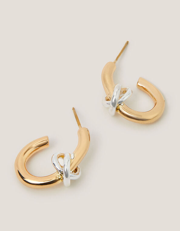 Mixed Metal Knot Hoop Earrings, , large