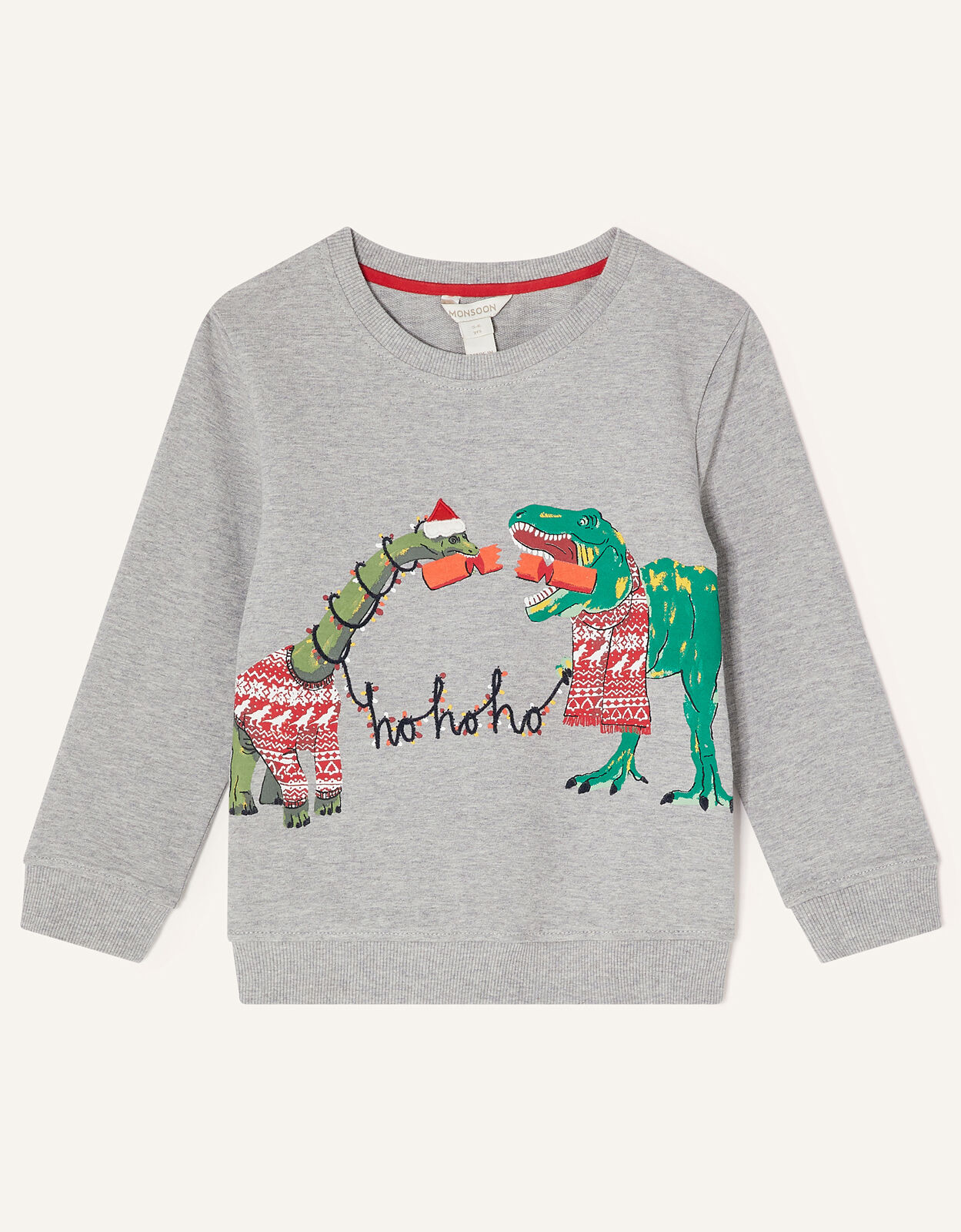 Christmas Dinosaur Sweatshirt Grey Boys Jumpers Cardigans Monsoon UK