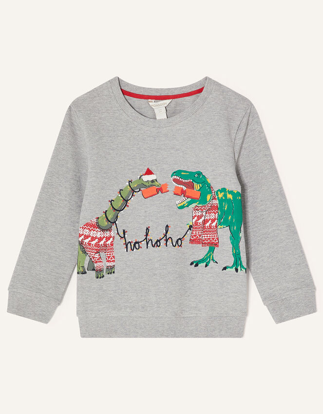 Christmas Dinosaur Sweatshirt, Grey (GREY), large