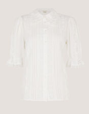 Annette Puff Sleeve Lace Shirt, White (WHITE), large