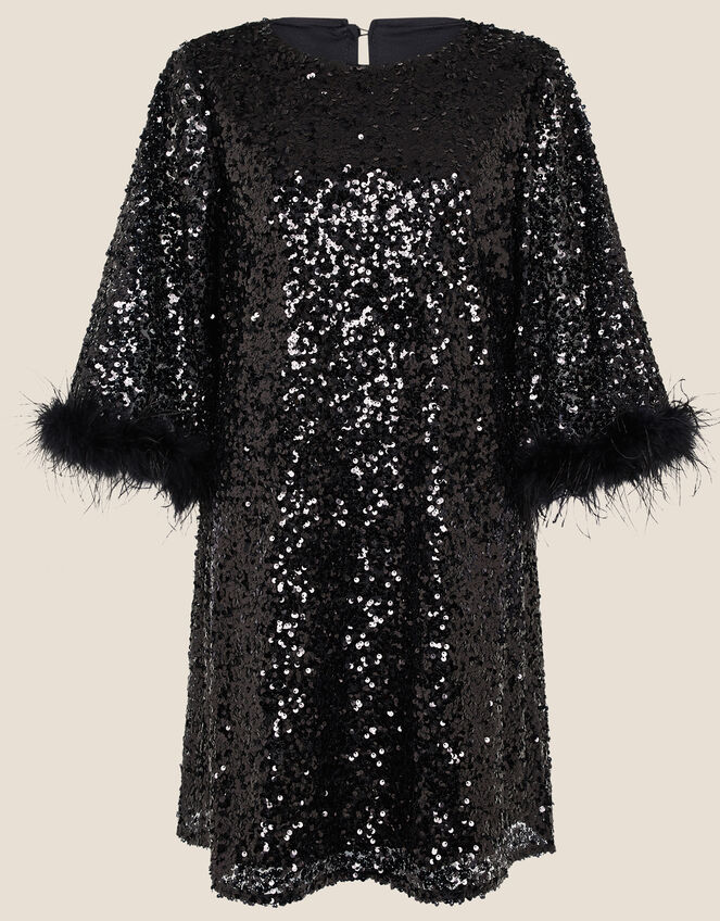 Fie Feather Sequin Tunic Dress, Black (BLACK), large
