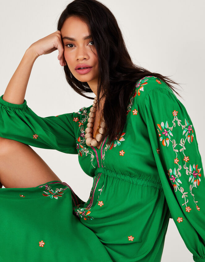 Embroidered Maxi Kaftan Dress in LENZING™ ECOVERO™, Green (GREEN), large