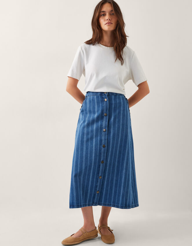Ottilie Stripe Denim Midi Skirt, Blue (DENIM BLUE), large