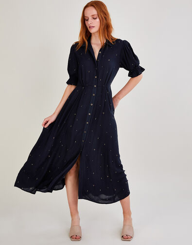 Embroidered Spot Shirt Dress in LENZING™ ECOVERO™ Blue, Blue (NAVY), large
