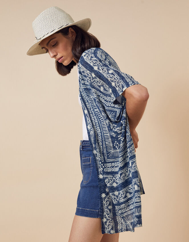 Deena Printed Cover-Up in Linen Blend, Blue (BLUE), large