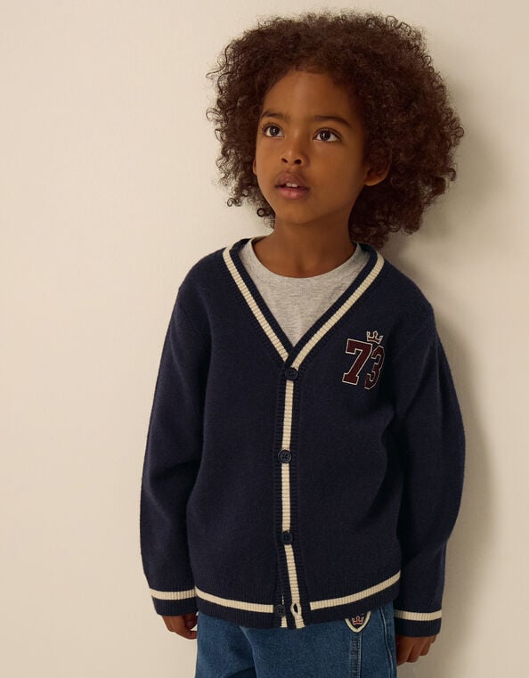 Sports Stripe V-Neck Cardigan, Blue (NAVY), large