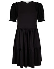 Woven Sleeve Jersey Smock Dress with LENZING™ ECOVERO™, Black (BLACK), large