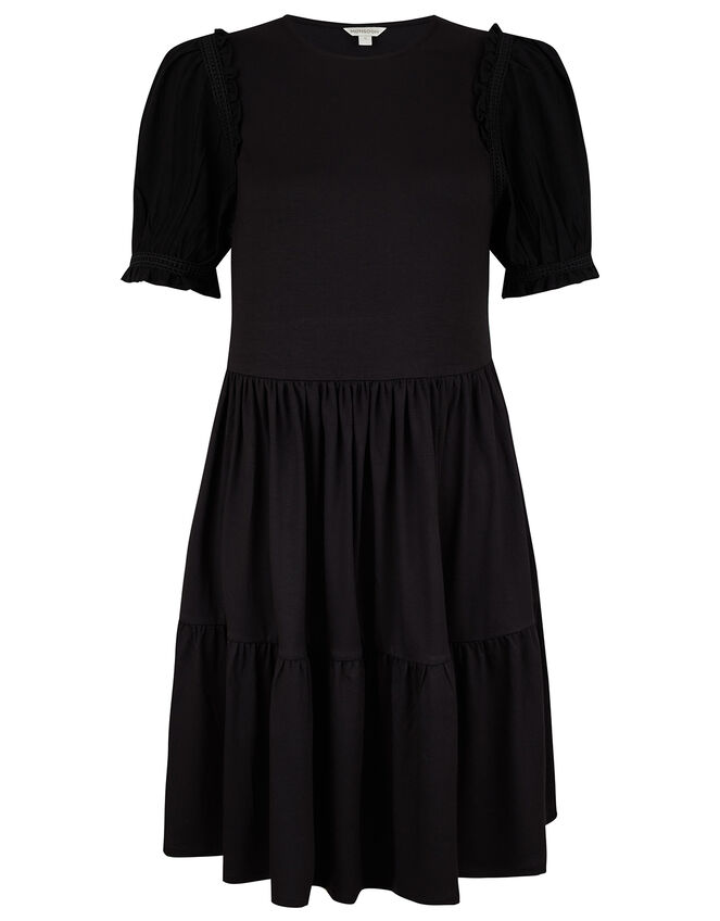 Woven Sleeve Jersey Smock Dress with LENZING™ ECOVERO™, Black (BLACK), large