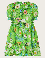 Puff Sleeve Floral Dress, Green (GREEN), large