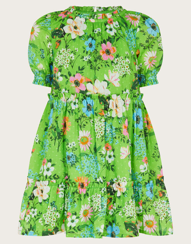 Puff Sleeve Floral Dress, Green (GREEN), large