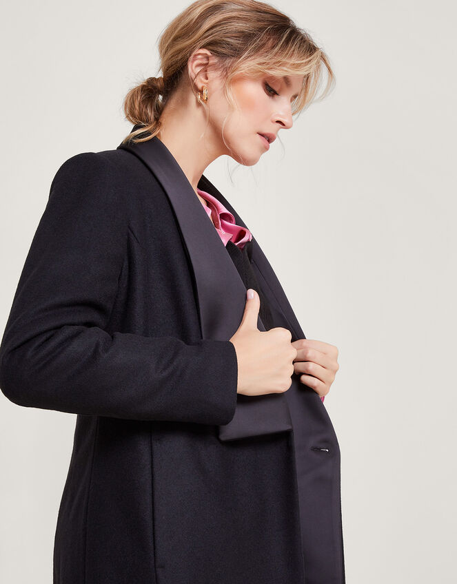 Tallulah Wool-Rich Long Tuxedo Coat , Black (BLACK), large