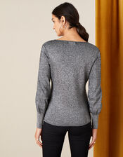 Metallic Square Neck Jumper, Black (BLACK), large