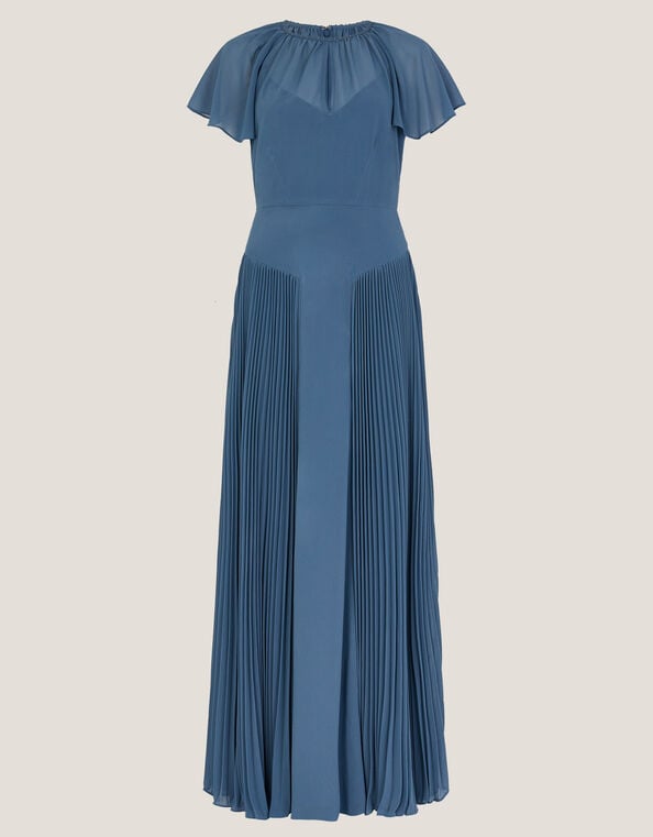 Madison Flutter Sleeve Pleated Bridesmaid Dress, Blue (PETROL), large