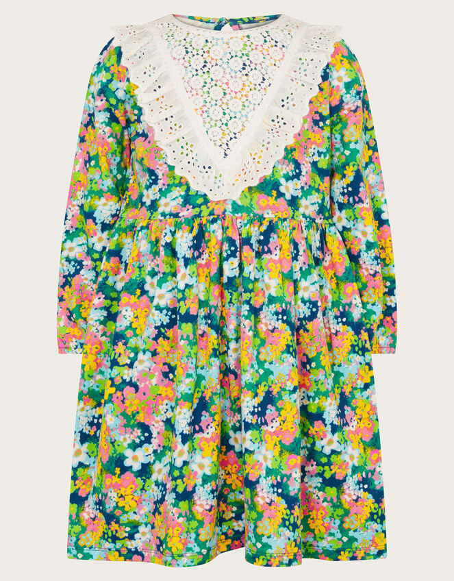 Long Sleeve Floral Yoke Dress, Green (GREEN), large