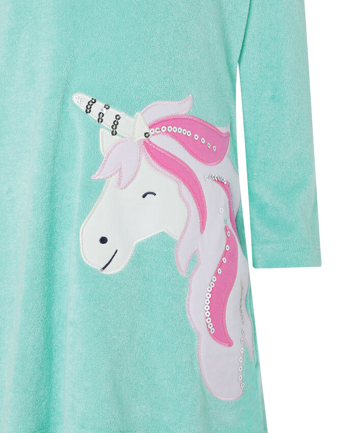 Leila Unicorn Towelling Dress, Blue (TURQUOISE), large